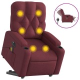 Fotoliu de masaj electric rabatabil cu ridicare rosu vin textil
