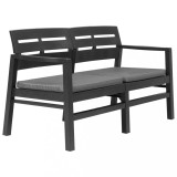 Bancă de grădină cu 2 locuri, perne, antracit, 133 cm, plastic