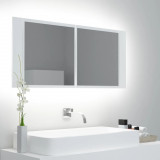 Dulap de baie cu oglinda si LED, alb, 100x12x45 cm, acril GartenMobel Dekor, vidaXL