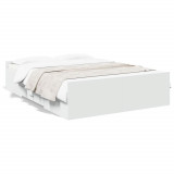 Cadru de pat cu sertare, alb, 135x190 cm, lemn prelucrat GartenMobel Dekor, vidaXL