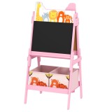 AIYAPLAY Șevalet Artistic pentru Copii 3-8 Ani cu Tablă Albă, Tablă Neagră și 2 Coșuri Depozitare, 53,5x49x113 cm, Roz | Aosom Romania