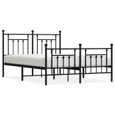 Cadru pat metalic cu tablie de cap/picioare, negru, 140x190 cm foto