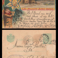 Romania, Intreg postal ilustrat circulat LA MULȚI ANI 1900, marca Spic de grau