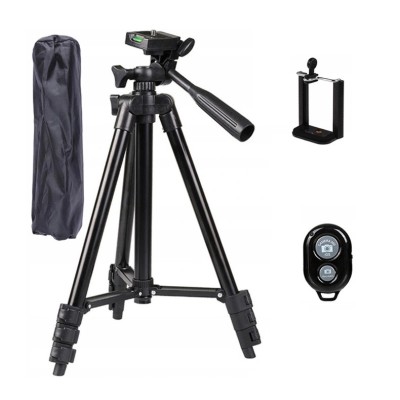 Trepied cu telecomanda si suport pentru telefon, 103 cm, negru foto