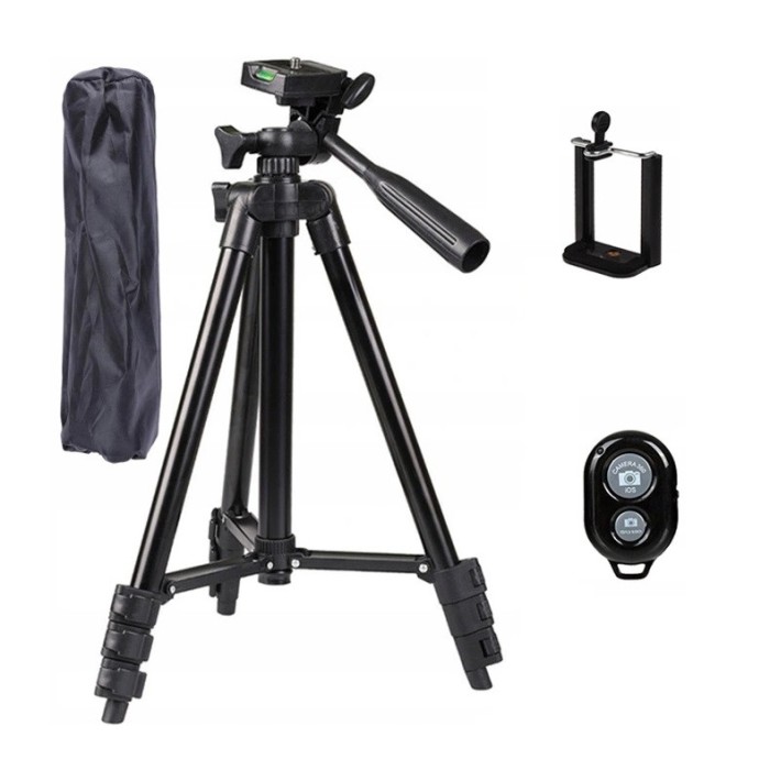 Trepied cu telecomanda si suport pentru telefon, 103 cm, negru