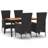 Cumpara ieftin Set mobilier de gradina cu perne, 5 piese, negru, poliratan