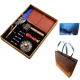 Set Stilou Caligrafie Vintage cu Pana, 7 in 1, Cutie Cadou, Cerneala, Sigiliu, Agenda Piele, Felicitare - Elegant, Cadou Rafinat