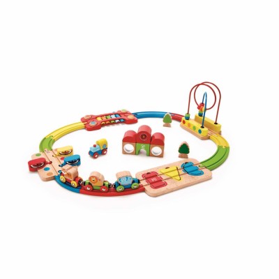 Jucarie din lemn Hape - Sina de tren curcubeu cu puzzle 30 piese foto