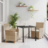 Set de dining pentru grădină, 3 piese, cu perne, Bej, din rattan și polipropilenă.