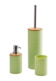 Cumpara ieftin Set baie, dispenser sapun, suport periute dinti, perie toaleta, plastic verde bambus natur