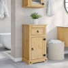 Dulap baie Gossi Corona, 45x33x80 cm, lemn masiv pin, alb antichizat, cu sertar si usa, manere metalice
