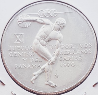 85 Panama 5 Balboas 1970 Central American Games km 28 argint foto