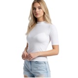 Cumpara ieftin Bluză tip maletă, cu m&acirc;necă scurtă,Slimfit din bumbac elastic &ndash; confort și stil &icirc;n fiecare zi - XL - Alb