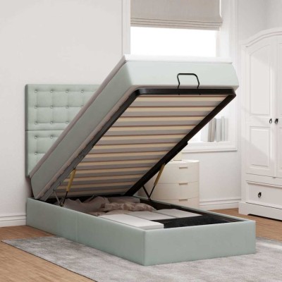 vidaXL Cadru de pat otoman cu saltele Gri deschis 90x190cm catifea 3314432 foto