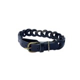 Zgarda neagra impletita, din piele naturala, pentru caini, 60X3 cm