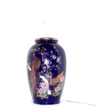 Vază porțelan cobalt blue, pictată (decorată) manual, aur coloidal &icirc;n stilul Kinrande Kutani-Yoshidaya - marcaj Seiho Gama Japonia