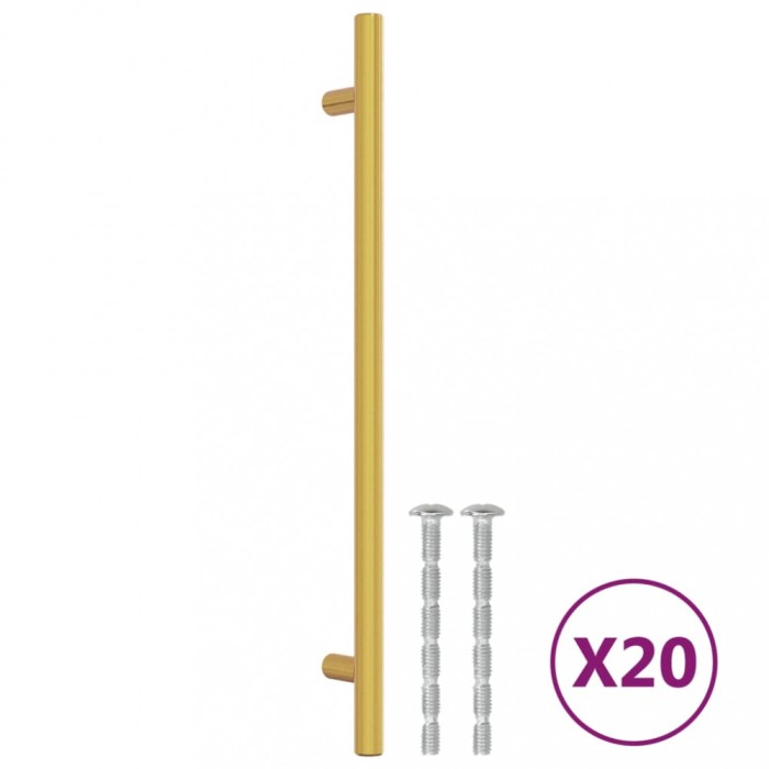 Manere de dulap, 20 buc., auriu, 224 mm, otel inoxidabil