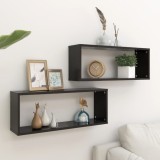 vidaXL Rafturi de perete cub 2 buc. negru 60x15x23 cm lemn prelucrat