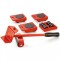 Set StrongPunch pentru mutat obliecte pana la 150 kg, 5 piese, cu 4 role a cate 8 roti si 1 cric pentru ridicare usoara, rosu, DELINY