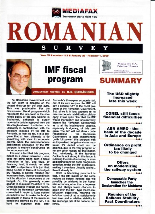 Romanian Survey, nr. 112, 26 ianuaie- 1 februarie, 2000