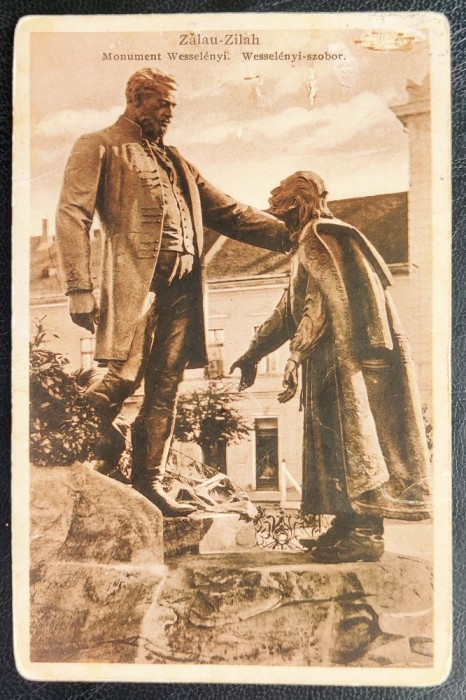 Zalau 1930 - Zilah - Monument Wesselenyi - szobor - printata, circulata catre Timisoara, 1 timbru intact, stampila lizibila
