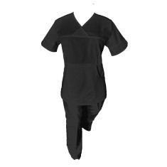 Costum Medical Pe Stil, Negru cu Elastan, Model Sanda - 3XL, S
