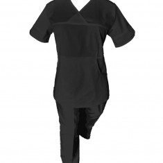 Costum Medical Pe Stil, Negru cu Elastan, Model Sanda - XS, XS