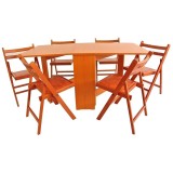 Set masa plianta MD1, bucatarie si living, Pal Melaminat, colturi rotunjite, 6 persoane, 160x80x75 cm si 6 scaune pliante lemn, tapitate cu piele ecol