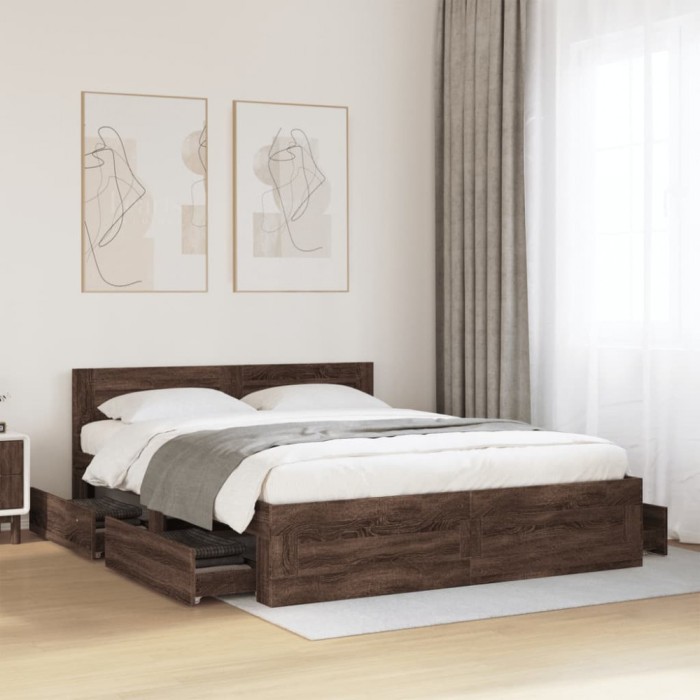Gossi cadru de pat cu tablie, stejar maro, 160x200 cm, lemn prelucrat
