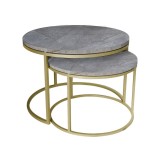 Cumpara ieftin Set de 2 masute de cafea Solme marmura gri melamina metal auriu 60x60x40 cm