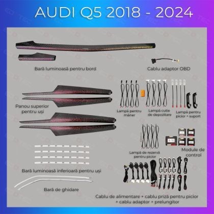 Lumini ambientale Audi Q5 2018-2024 set complet control telefon sau sistem original CarStore Technology