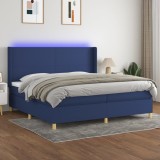 Cumpara ieftin Pat cu arcuri, saltea și LED, albastru, 200x200 cm, textil