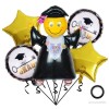 Baloane cu tematica Absolvire, Cyrax, set din 5 baloane, 1 Figurina Absolventa, 2 stele, 2 rotunde, din folie de aluminiu, 70 x 40 cm, Aer si Heliu, A