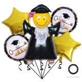 Baloane cu tematica absolvire, flippy, set din 5 baloane, 1 figurina absolventa, 2 stele, 2 rotunde, din folie de aluminiu, 70 x 40 cm, aer si heliu,