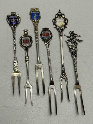 SET 6 FURCULITE ARGINT 835 - Pt aperitiv - Suvenir Germania - 44g. - Vintage foto