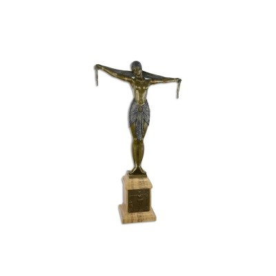 Dansatoare cu esarfa-statueta Art Deco din bronz pe un soclu din marmura EX-13 foto