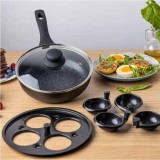 Tigaie din aluminiu cu suprafata antiaderenta, include recipiente pentru gatitit oua, cu capac, 20 x 6 cm, Kinghoff