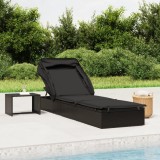 Cumpara ieftin Șezlong cu acoperiș pliabil, negru, 213x63x97 cm, poliratan