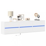vidaXL Comodă TV de perete cu lumini LED, alb, 180x31x45 cm