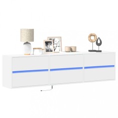 vidaXL Comodă TV de perete cu lumini LED, alb, 180x31x45 cm