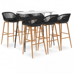 vidaXL Set mobilier de bar, 7 piese, alb și negru