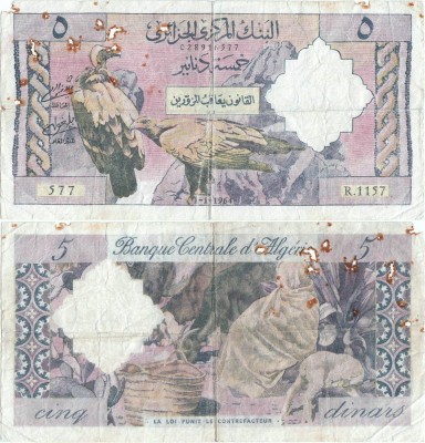 1964 ( 1 I ) , 5 dinars ( P-122a ) - Algeria foto