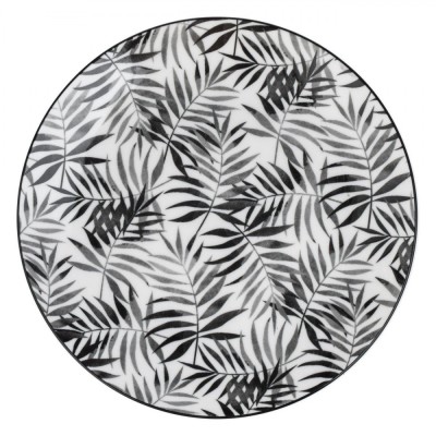 Farfurie Porțelan, Model Frunze Tropicale, Diametru 19 cm, Negru foto
