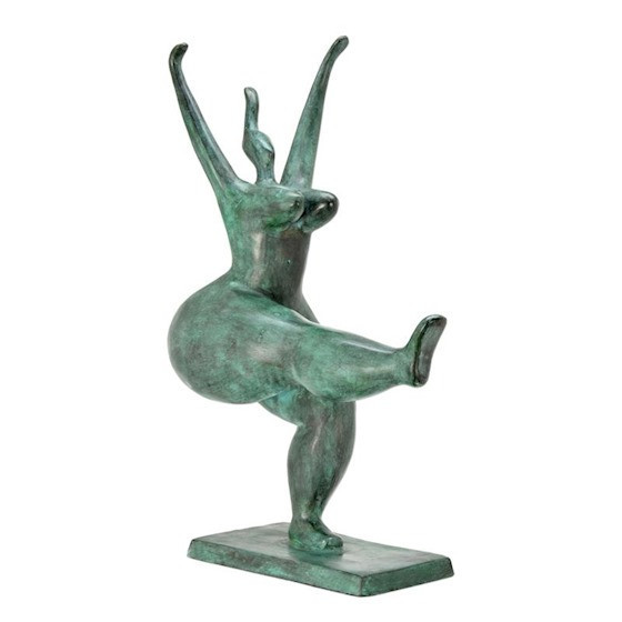 Dansatoare nud-statueta moderna din bronz cu tenta verzuie TBB-34