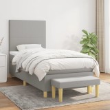 vidaXL Pat box spring cu saltea, gri deschis, 90x190 cm, textil