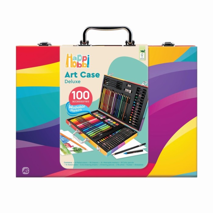 Happi hobbi art case set de desen deluxe cu 100 de accesorii curcubeu