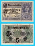 Germania (p#56) 5 Mark 1917 aUNC+ 'Darlehnskassenschein'; (ROG CITITI DETALIILE!)