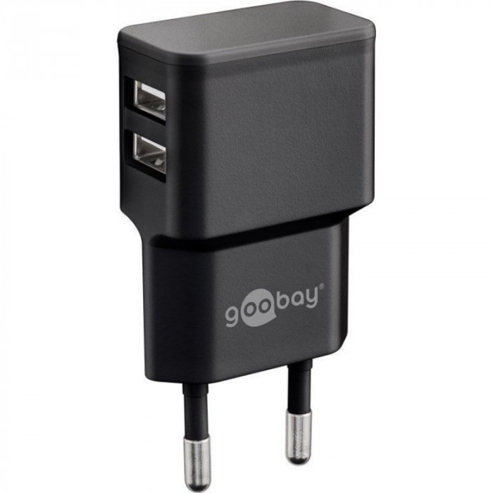 Incarcator de retea dual Goobay, 2 x USB, 2.4 A, negru