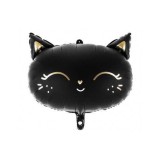 Balon Folie Metalizata Figurina Cap Pisica Neagra 48x36 cm