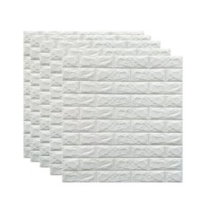 Set 5 x Tapet autocolant FOXMAG24, suprafata acoperita de 3.5 metri patrati, design caramida 3D, rezistent la apa, alb, 70 cm x 77 cm, usor de curatat